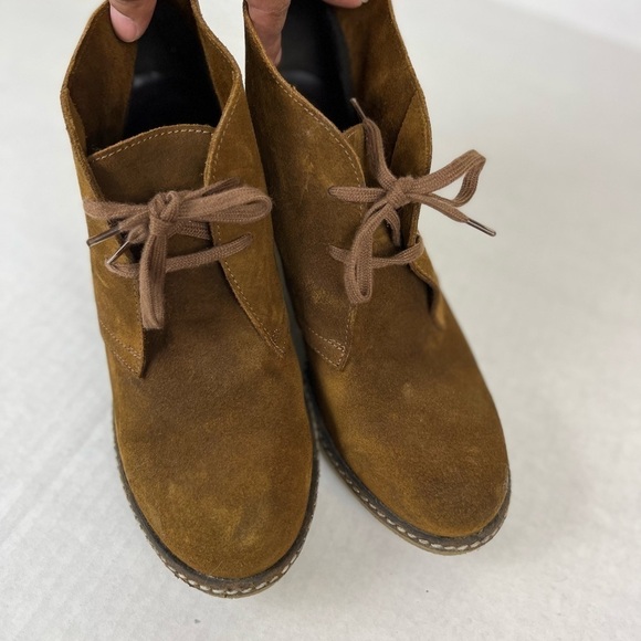 J.CREW Italian leather Lagenlook Suede Leather Platform Wedge Ankle Brown 10 - Picture 6 of 10